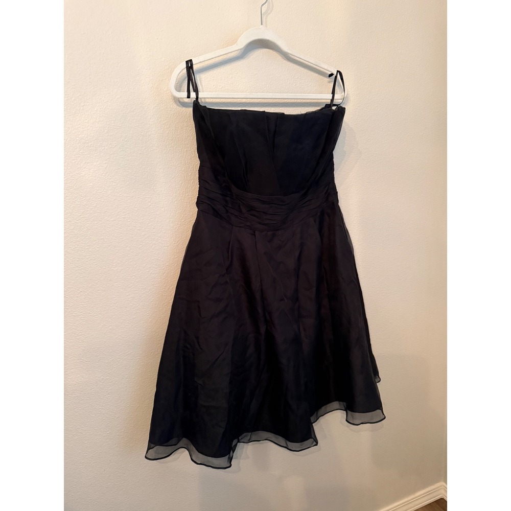 White House Black Market Dress Women 14 Black Excellent Silk Organza Strapless